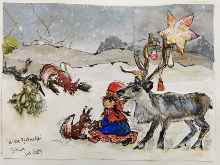 Julclub Rentier Sami Eichhörnchen Weihnacht Jul rendjur Tjelmetje Julkalendern skandinavisch Weihnachtskarte Collage Kollage